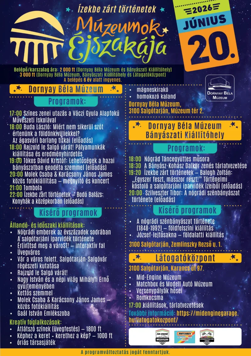 Múzeumok Éjszakája 2026✨🌙 Salgótarján 2026. június 20. (szombat) 17:00-24:00