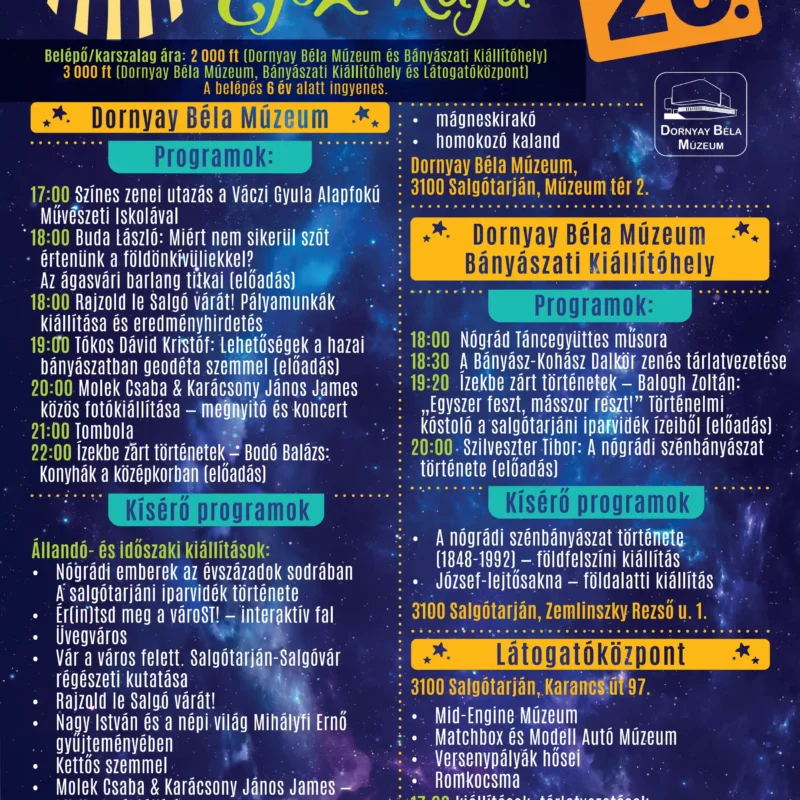 Múzeumok Éjszakája 2026✨🌙 Salgótarján 2026. június 20. (szombat) 17:00-24:00